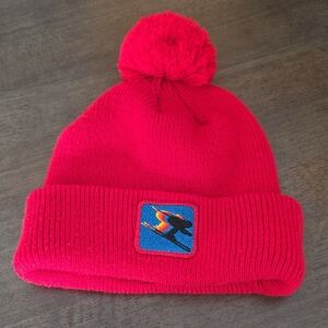 Aviator Nation Red Pom Beanie with Ski Patch